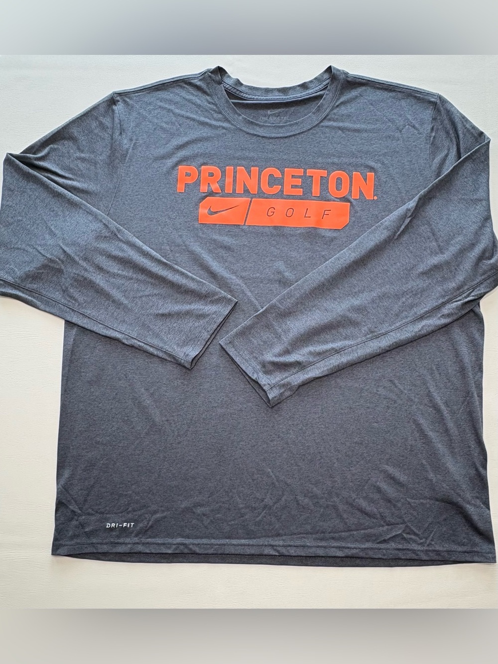 Nike Dri-Fit Grey Long-Sleeve T-Shirt with Bright Orange Princeton Golf Logo - Picture 6 of 10